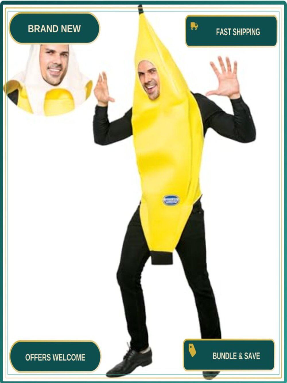 Banana Costume Adult Deluxe Unisex Pullover Tunic Halloween Cosplay